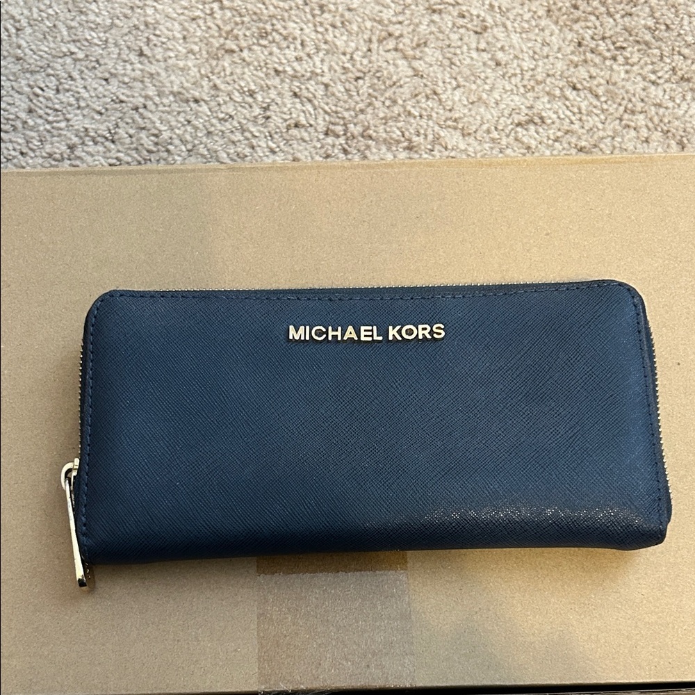 Michael Kors Dark Blue Zip-Around Wallet